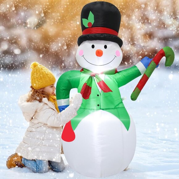Christmas Inflatable Snowman with LED Lights for Outdoor Lawn and Garden Decor - Picture 3 of 8